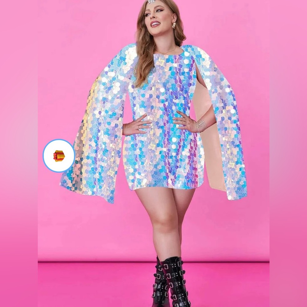 XPlusWear pink sequin cape mini dress - size 1X - perfect for Eras tour!